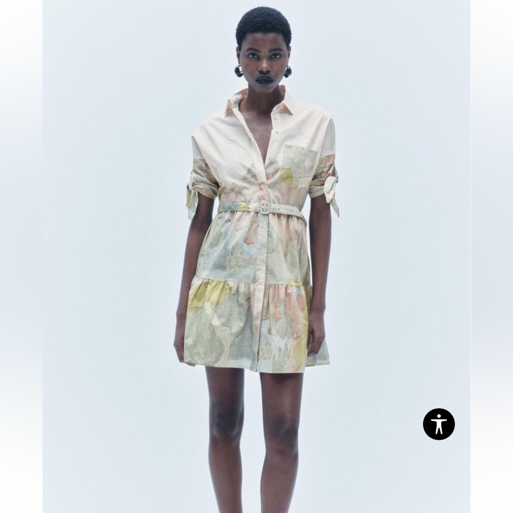 Zara Cream and Pastel Multicolor Shirt Dress - Picture 2 of 14